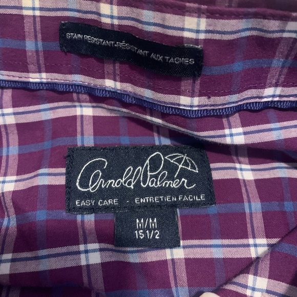 Arnold Palmer Men's Plaid Button-Down Shirt, Purple/Blue, Size M (15.5) - Picture 4 of 5